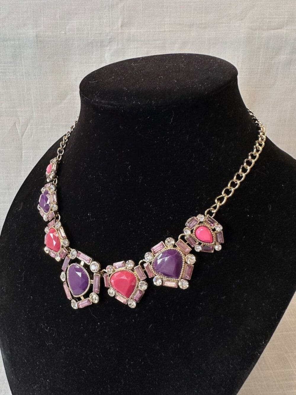 Pink Purple and Rhinestone Statement Necklace - Picture 2 of 13